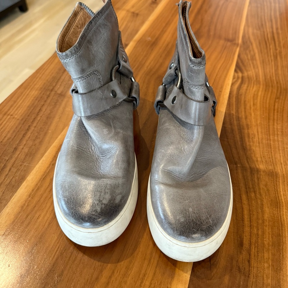 Frye Gray Leather Ankle Booties with White Sole
